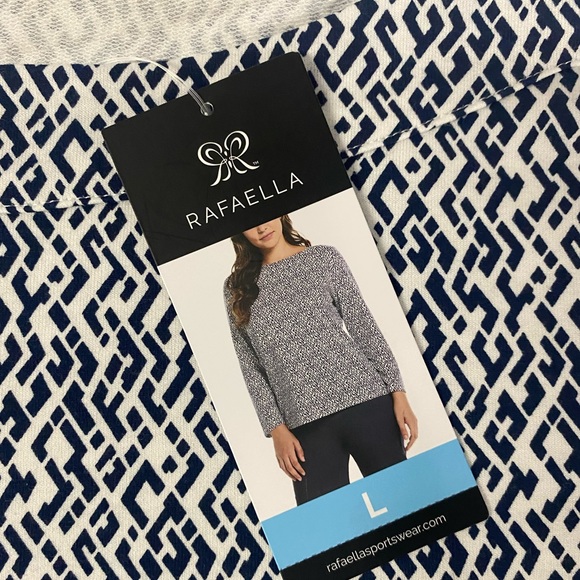 *NWT* Rafaella Long Sleeve Women's White Navy Cross Tiles Print Top Size Large - Picture 12 of 14